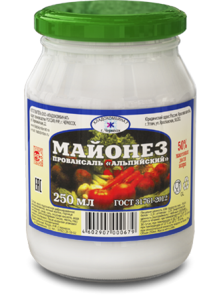 Майонез Альпийский 50% стекло 250г*17 Майонез Альпийский 50% стекло 250г*17